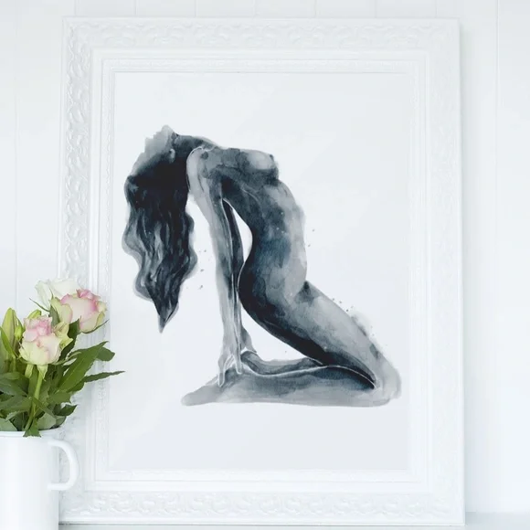 Watercolor Abstract Nude Woman Portrait Print Poster Unframed - Picture 9 of 9